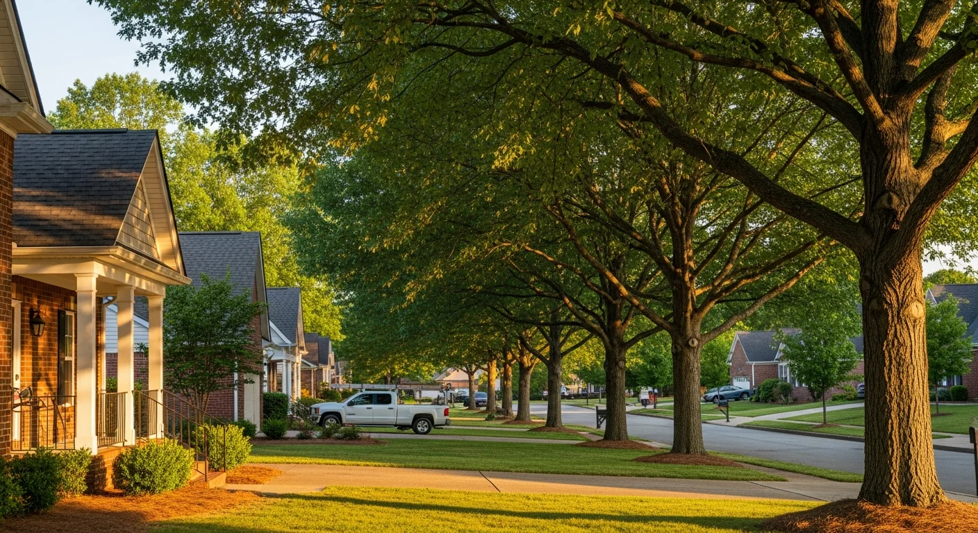 Residential street in Nolensville with mature trees and well-maintained homes typical of the south Nashville area.