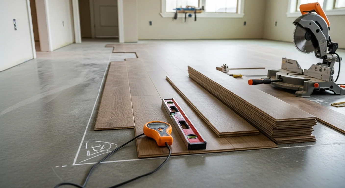 Freshly installed luxury vinyl plank flooring in a Nolensville, TN home, showing a wood-look finish running across an open-concept living and dining area. Natural light from large windows highlights the plank texture and clean transitions at the doorways.